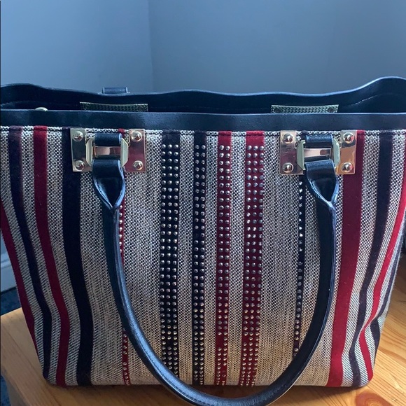 Handbags - Red Black And Brown Bedazzle Tote Bag